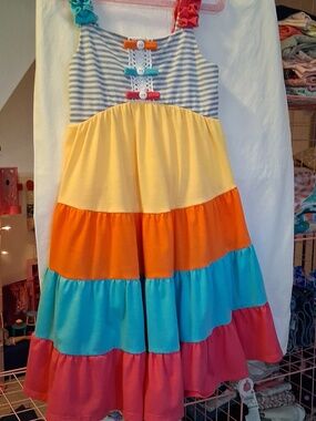 Fun Girls Colorblock Ruffle Strap Dress - Yellow & Orange